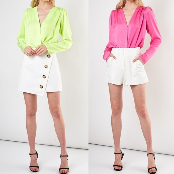 Neon Night Satin Surplice Bodysuit in NEON LIME - Picture 8 of 8